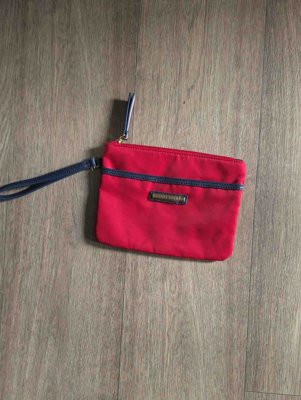 Red Wristlet Pouch with Navy Trim